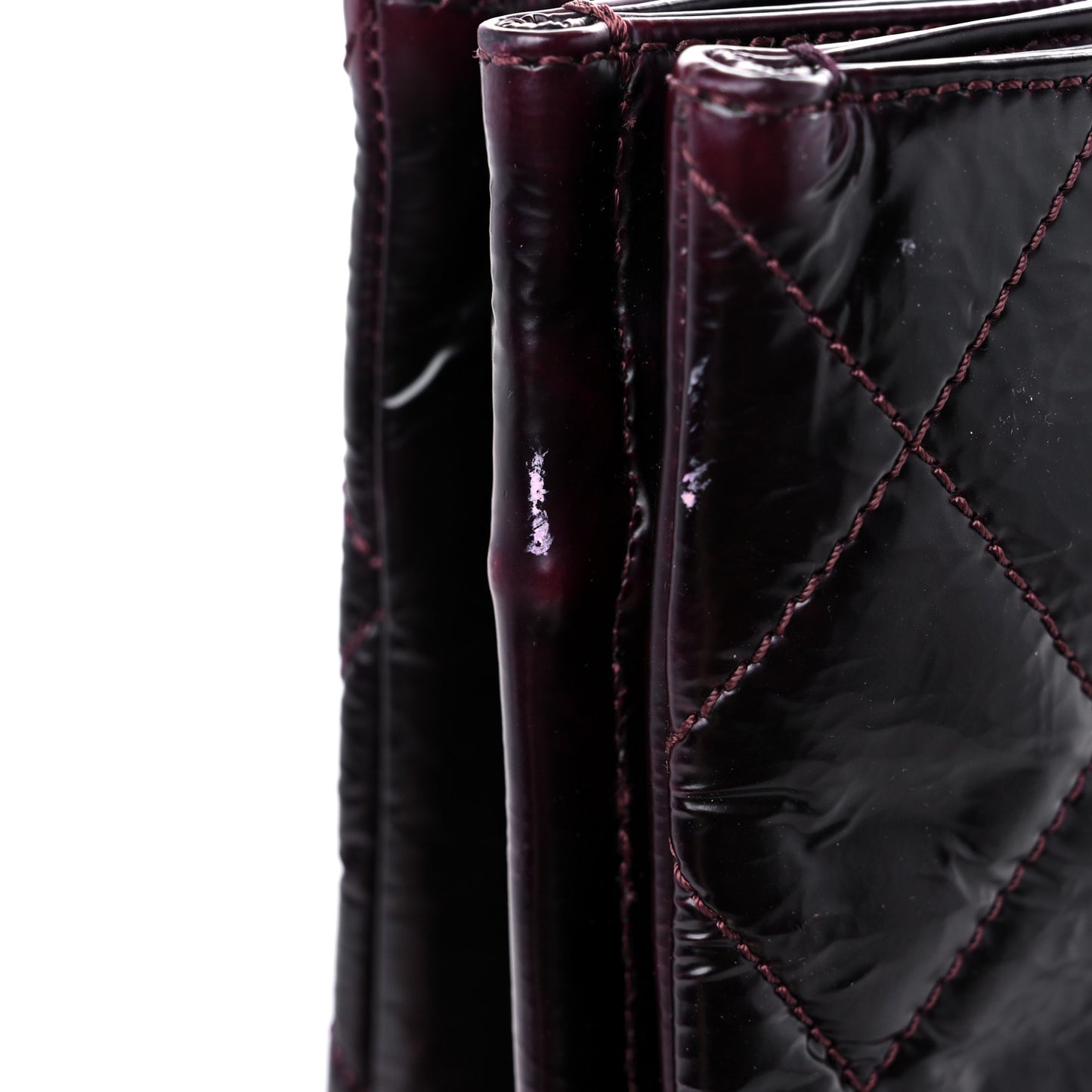 Patent Quilted Accordion Tote Burgundy