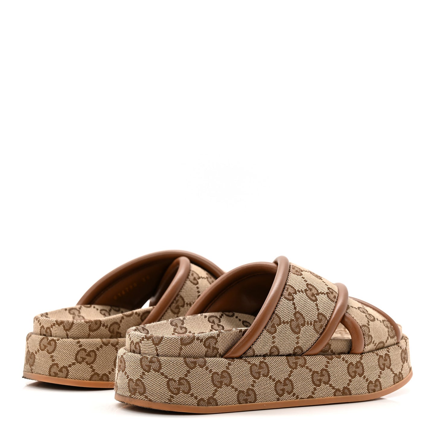 Monogram GG Calfskin Angelina Platform 55mm Slide Sandals 38.5 Camel Ebony 35 Camel Ebony