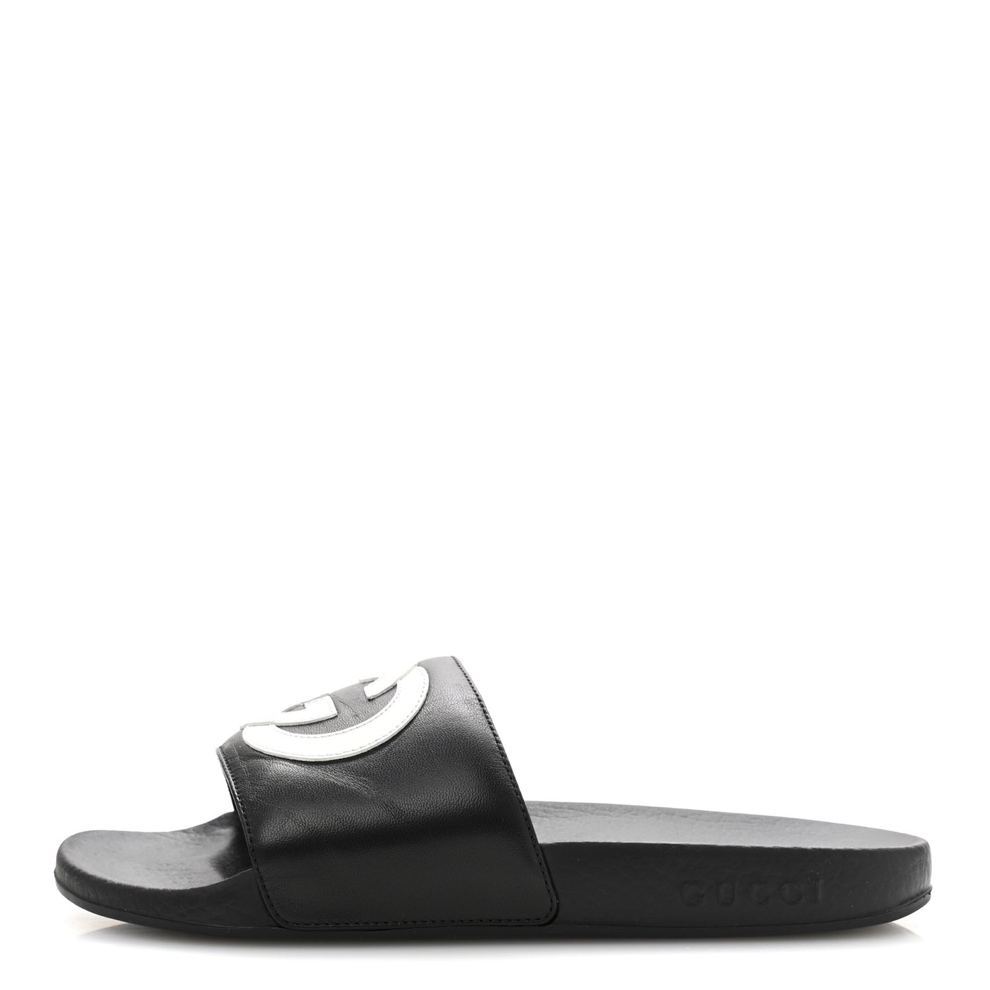 Nappa Miro Soft Calfskin Womens Interlocking G Slide Sandals 38 Black White
