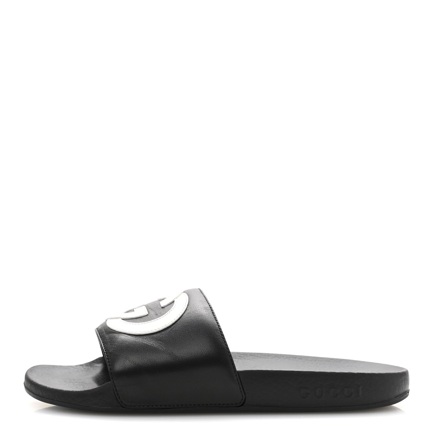 Gucci Nappa Miro Soft Calfskin Womens Interlocking G Slide Sandals 38 Black White 1 of 11