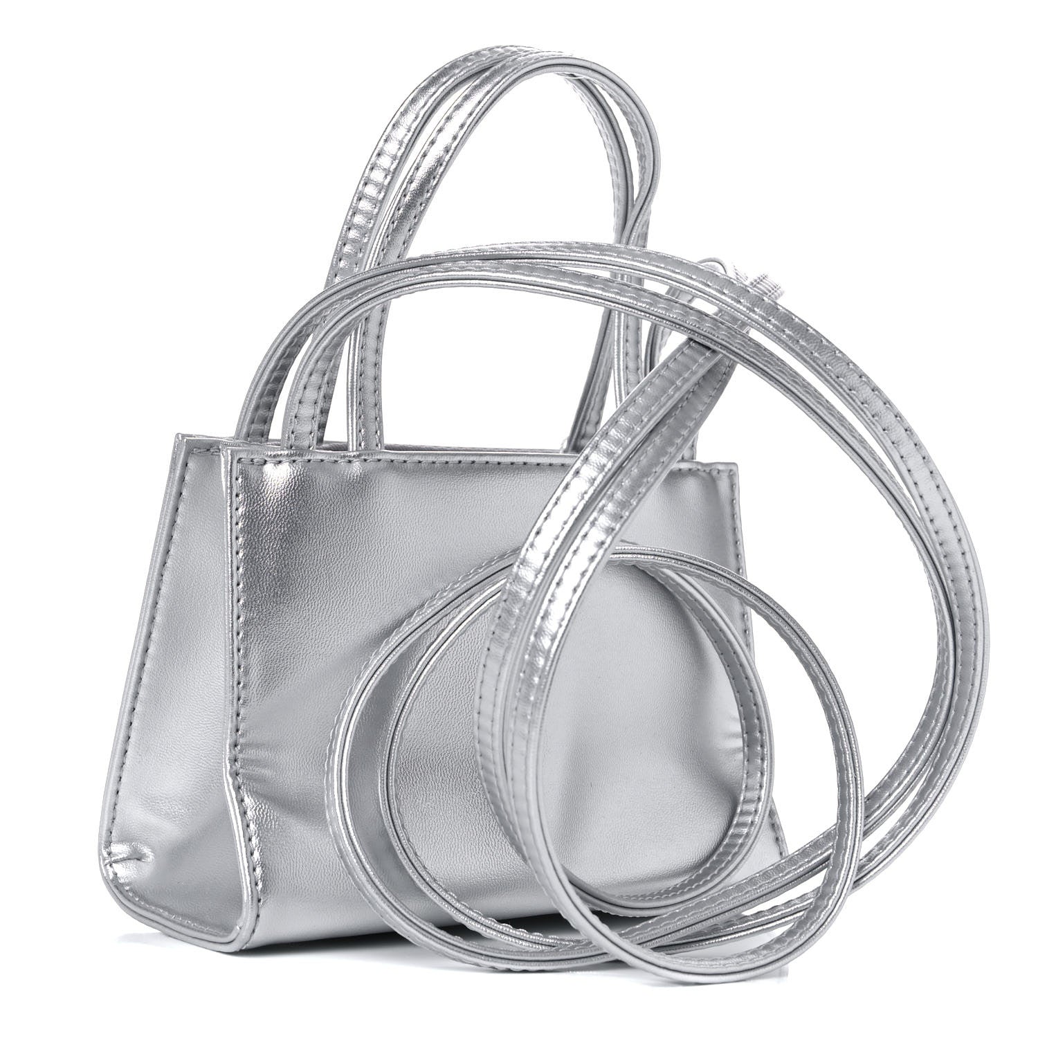 Telfar Metallic Vegan Leather Small Shopping Bag Silver 3 of 8