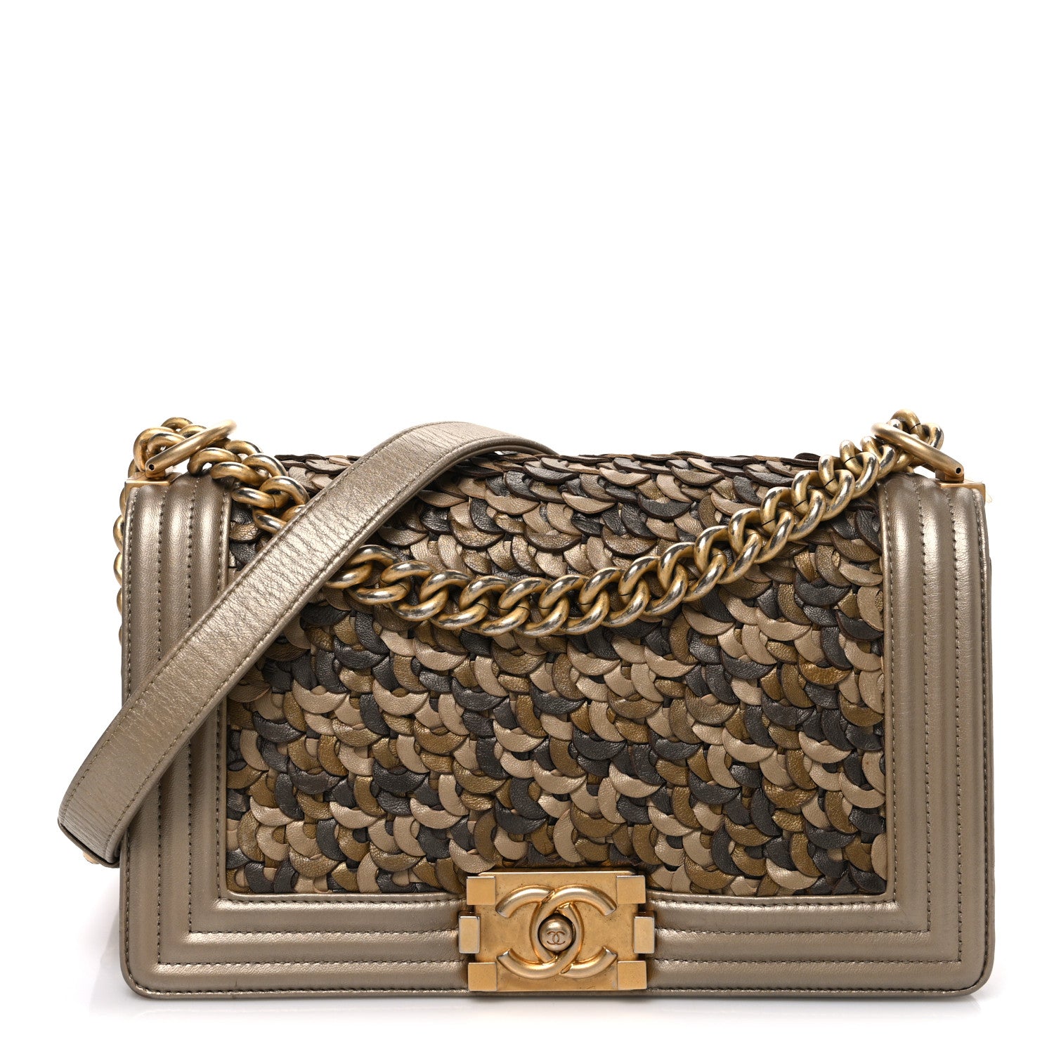 Chanel Metallic Lambskin Medium Scaled Boy Flap Gold 1 of 10