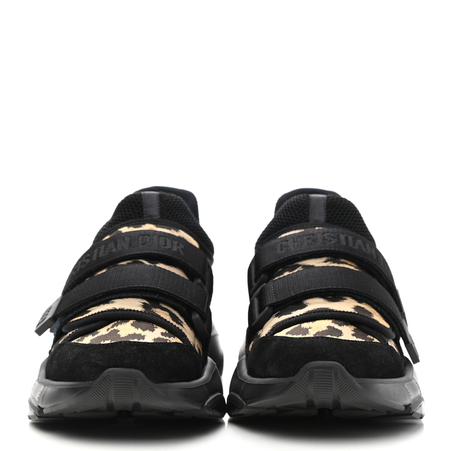 Technical Fabric Nylon Leopard Print Womens D-Wander Sneakers 38 Black