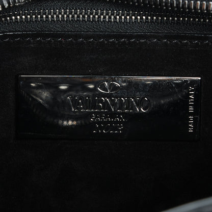 Valentino Garavani Craquele Calfskin Small Guitar Strap Rockstud Rolling Flap Pocket Shoulder Bag Black 7 of 7