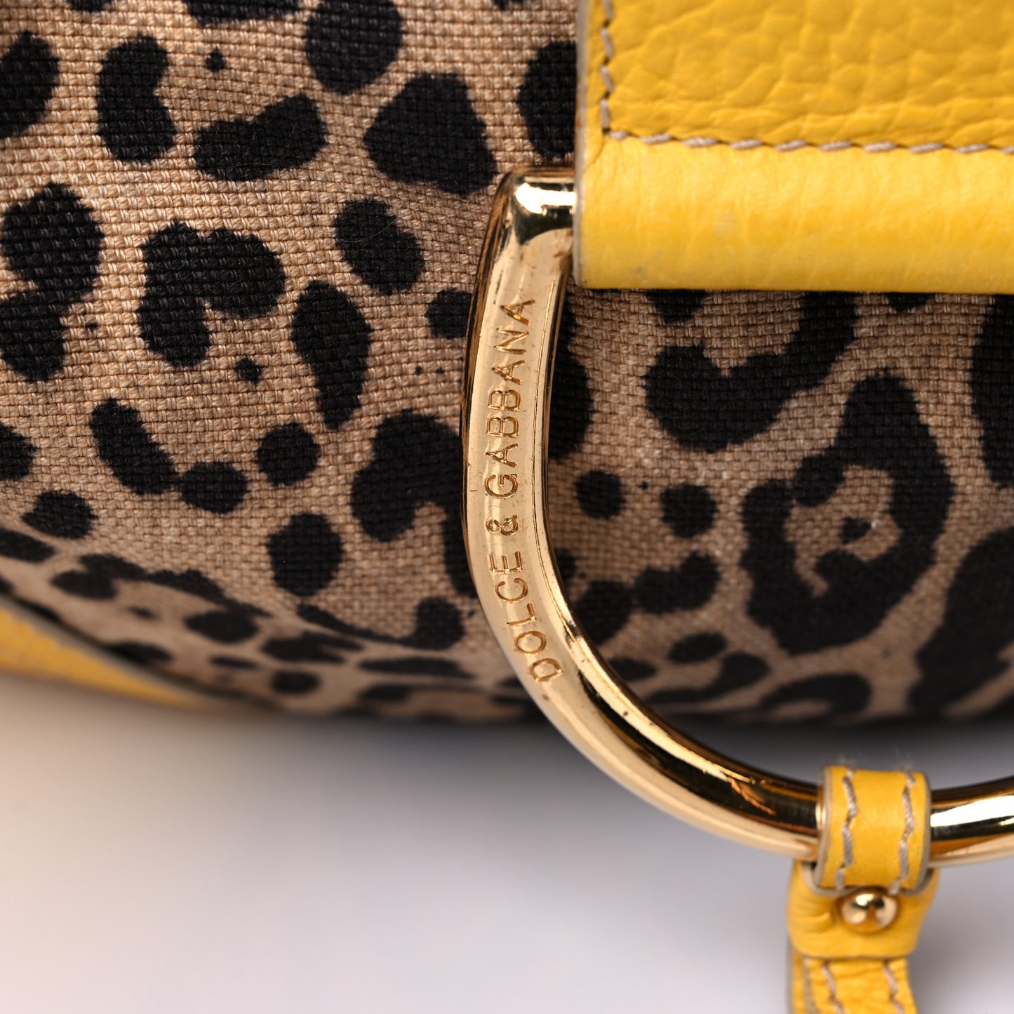 Calfskin Canvas Leopard Print Animalier Shoulder Bag Yellow