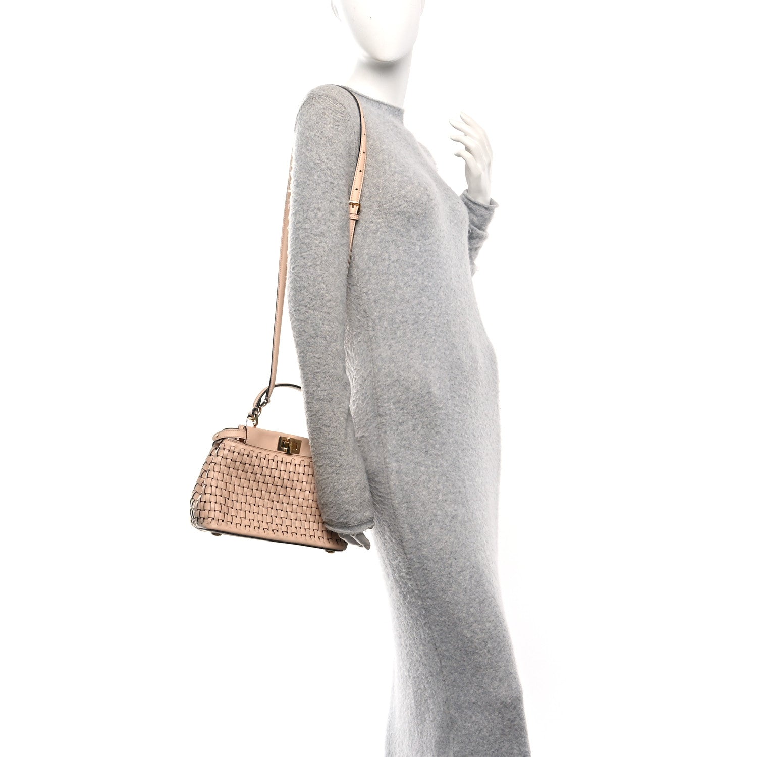 Fendi Vitello Grace Intreccio Mini Peekaboo Iconic Satchel Light Rose 2 of 9
