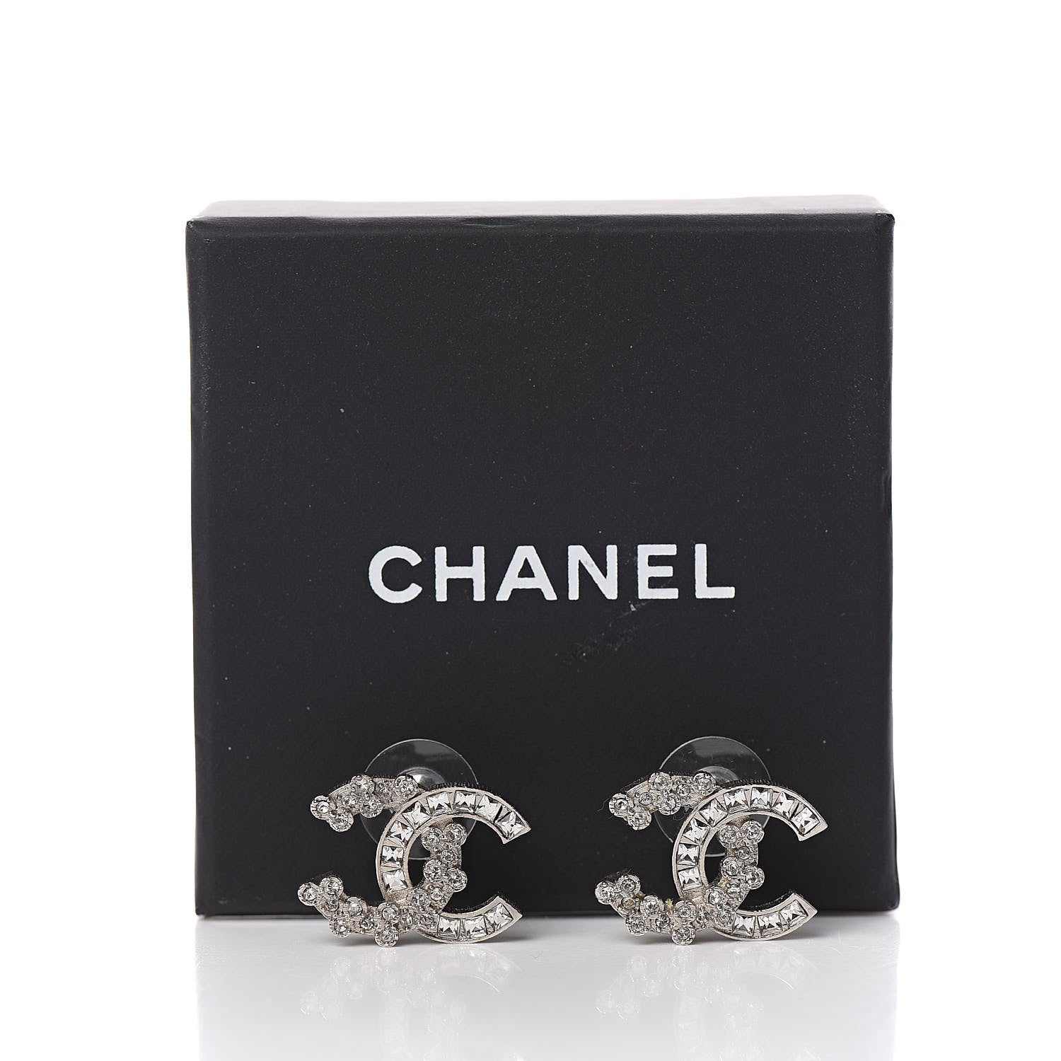 Chanel Baguette Crystal CC Earrings Silver 5 of 5