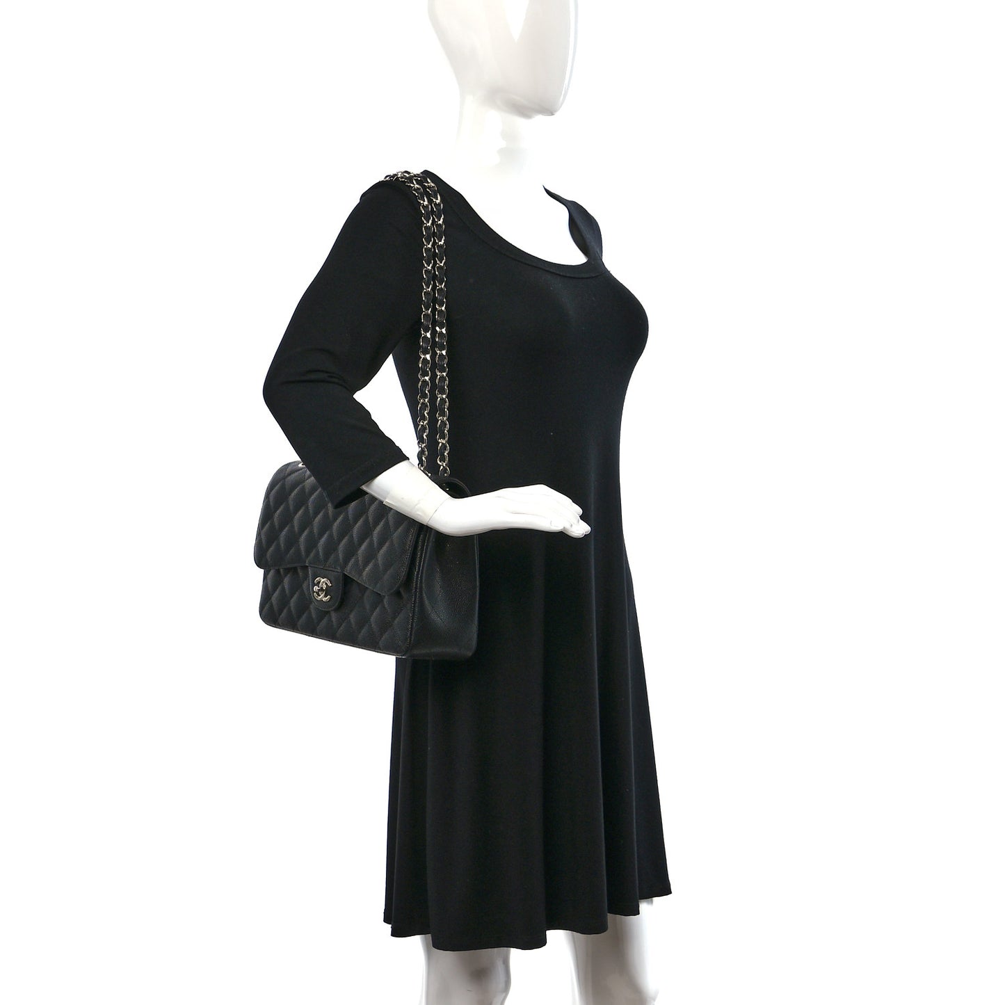 Caviar Quilted Jumbo Double Flap Black