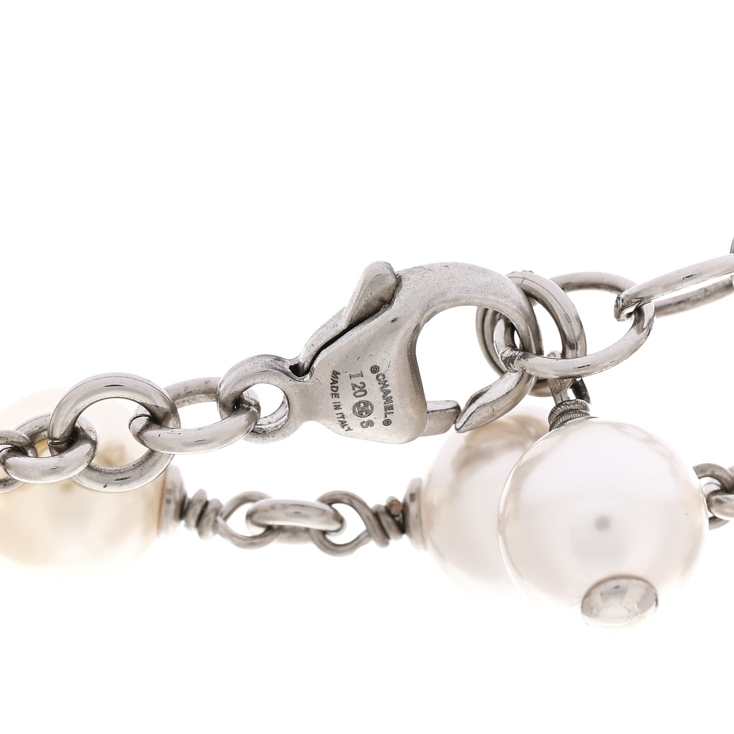 Crystal Pearl CC Long Necklace Silver