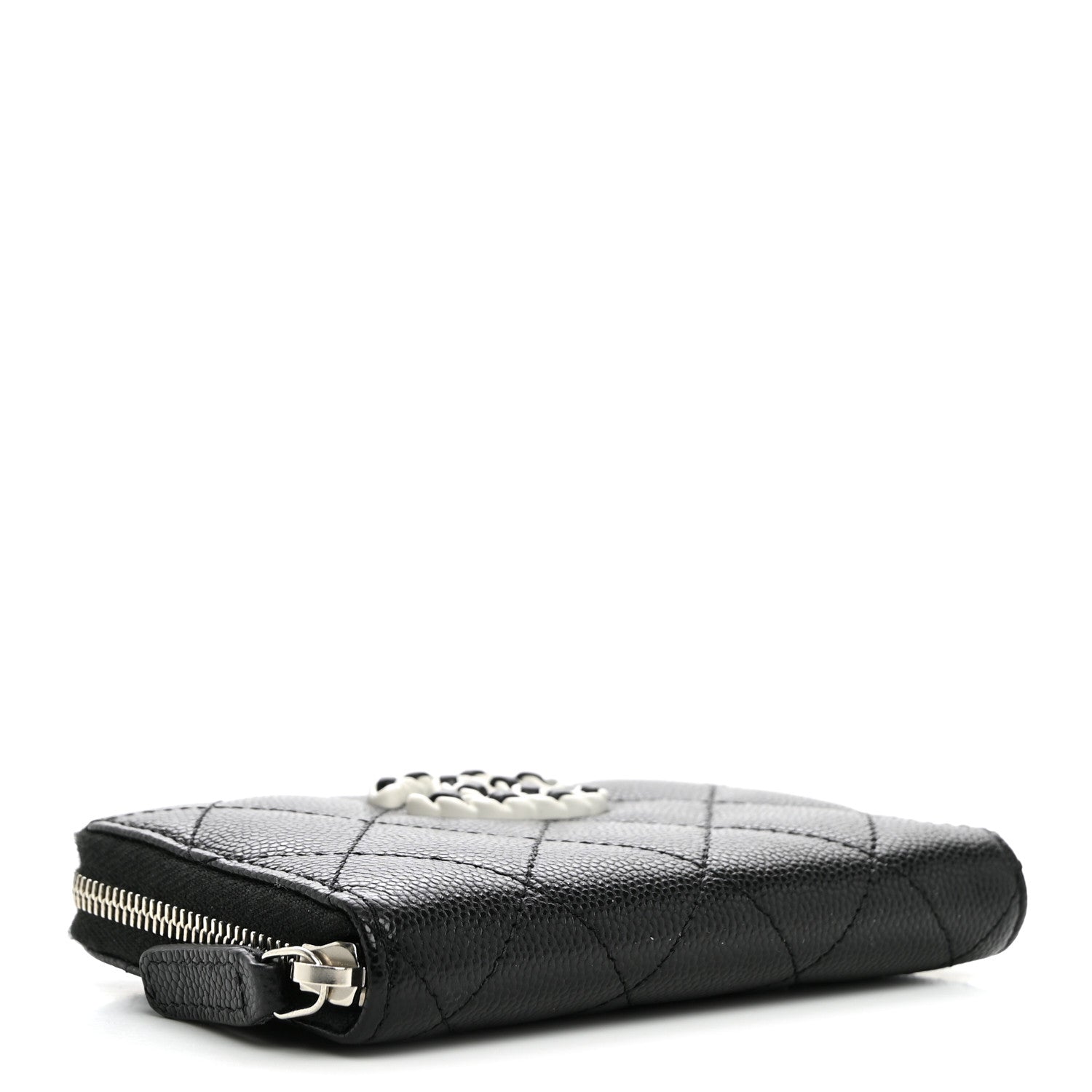 Chanel Caviar Quilted Chanel 19 Zip Around Coin Purse Wallet Black White 3 of 9