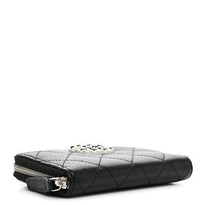 Chanel Caviar Quilted Chanel 19 Zip Around Coin Purse Wallet Black White 3 of 9