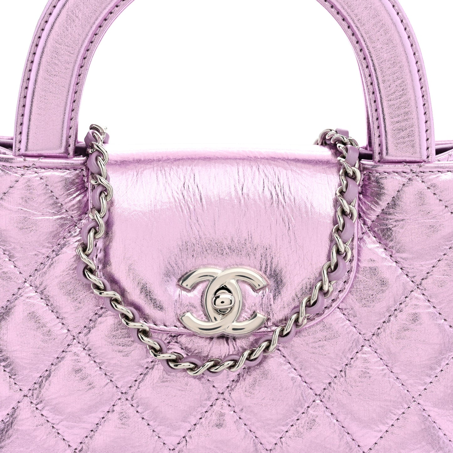 Metallic Aged Calfskin Quilted Nano Kelly Shopper Pink