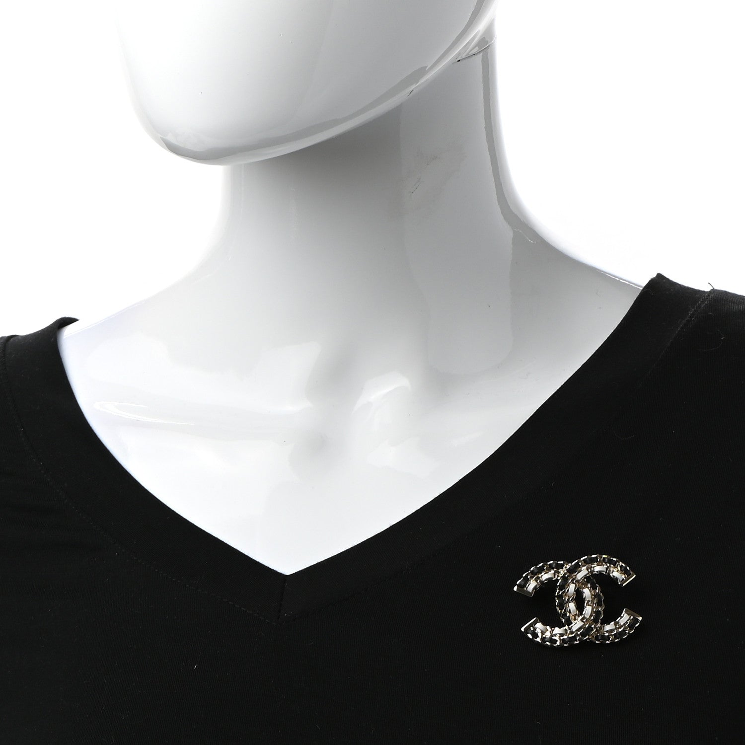 Chanel Lambskin Chain CC Brooch Black White Gold 2 of 4