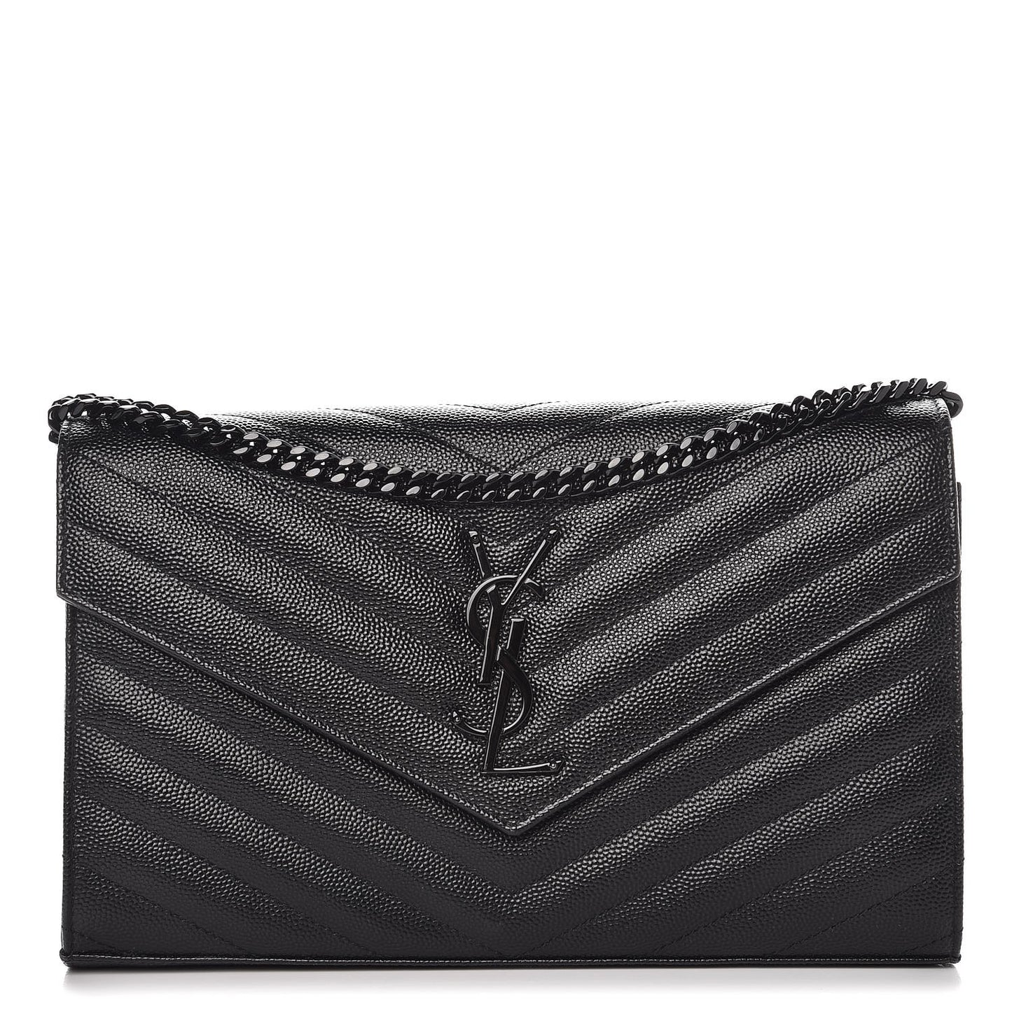 Grain De Poudre Matelasse Chevron Monogram Chain Wallet Black