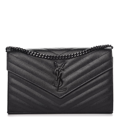 Saint Laurent Grain De Poudre Matelasse Chevron Monogram Chain Wallet Black 1 of 9