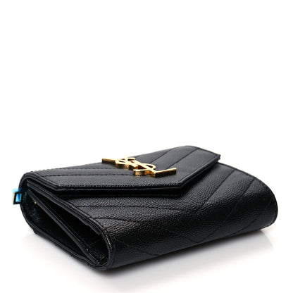 Saint Laurent Grain De Poudre Matelasse Chevron Monogram Compact Tri Fold Wallet Black 4 of 7