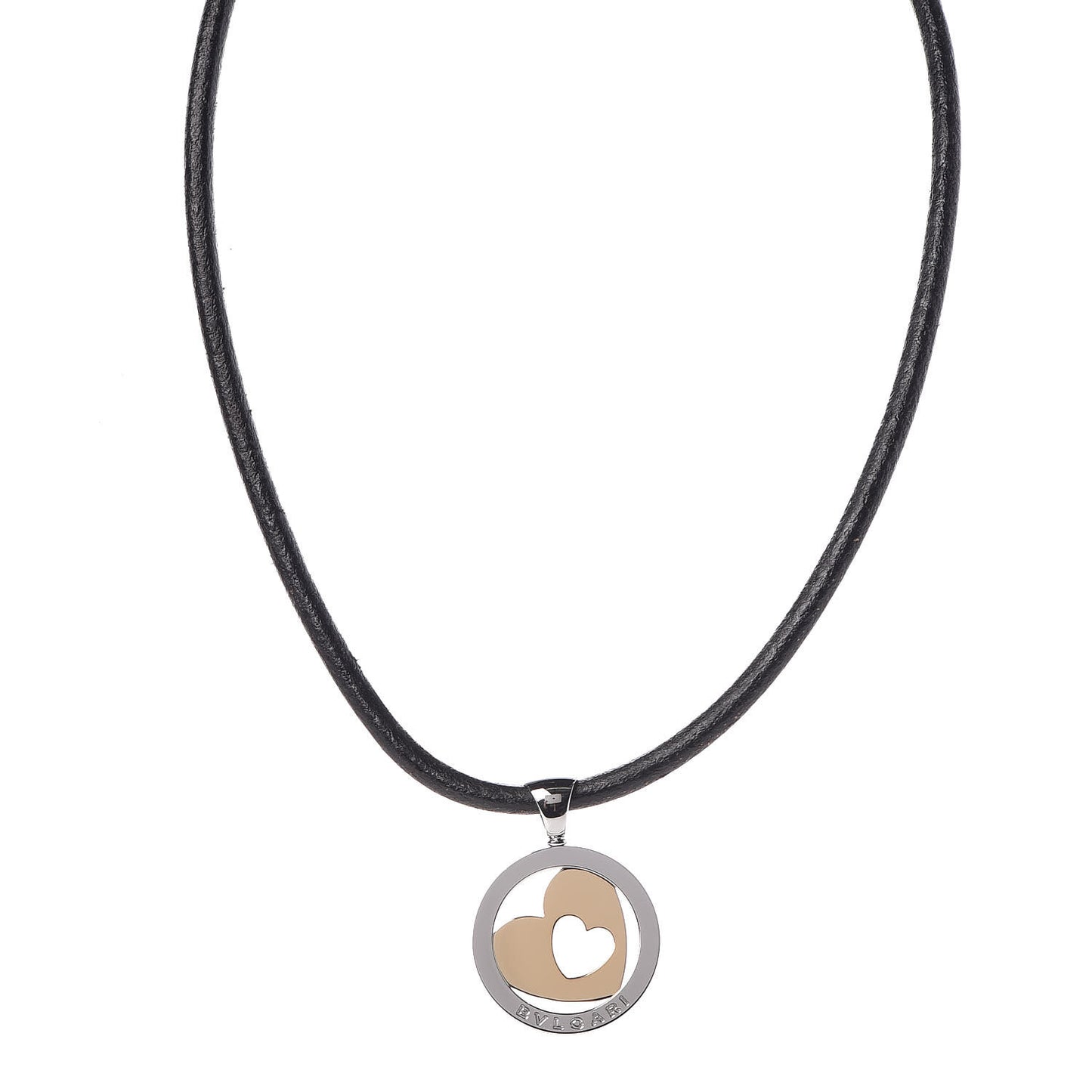 18K Yellow Gold Stainless Steel Heart Cord Pendant Necklace