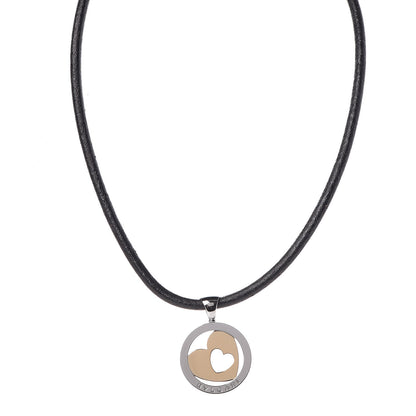 Bulgari 18K Yellow Gold Stainless Steel Heart Cord Pendant Necklace 1 of 6
