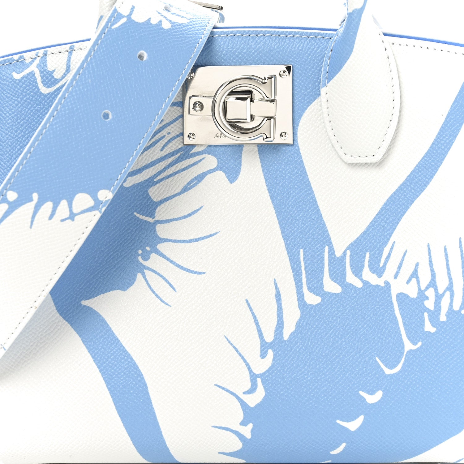 Salvatore Ferragamo Calfskin Print Mini The Studio Bag White Blue 8 of 10