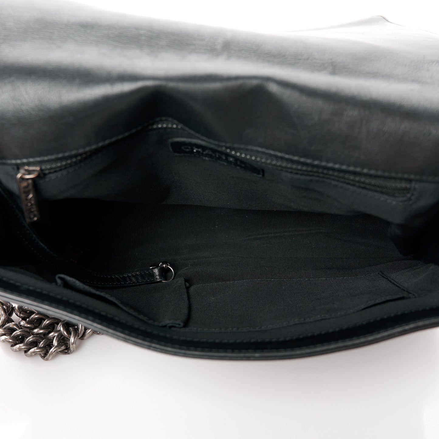 Calfskin Quilted Large Boy Flap Black