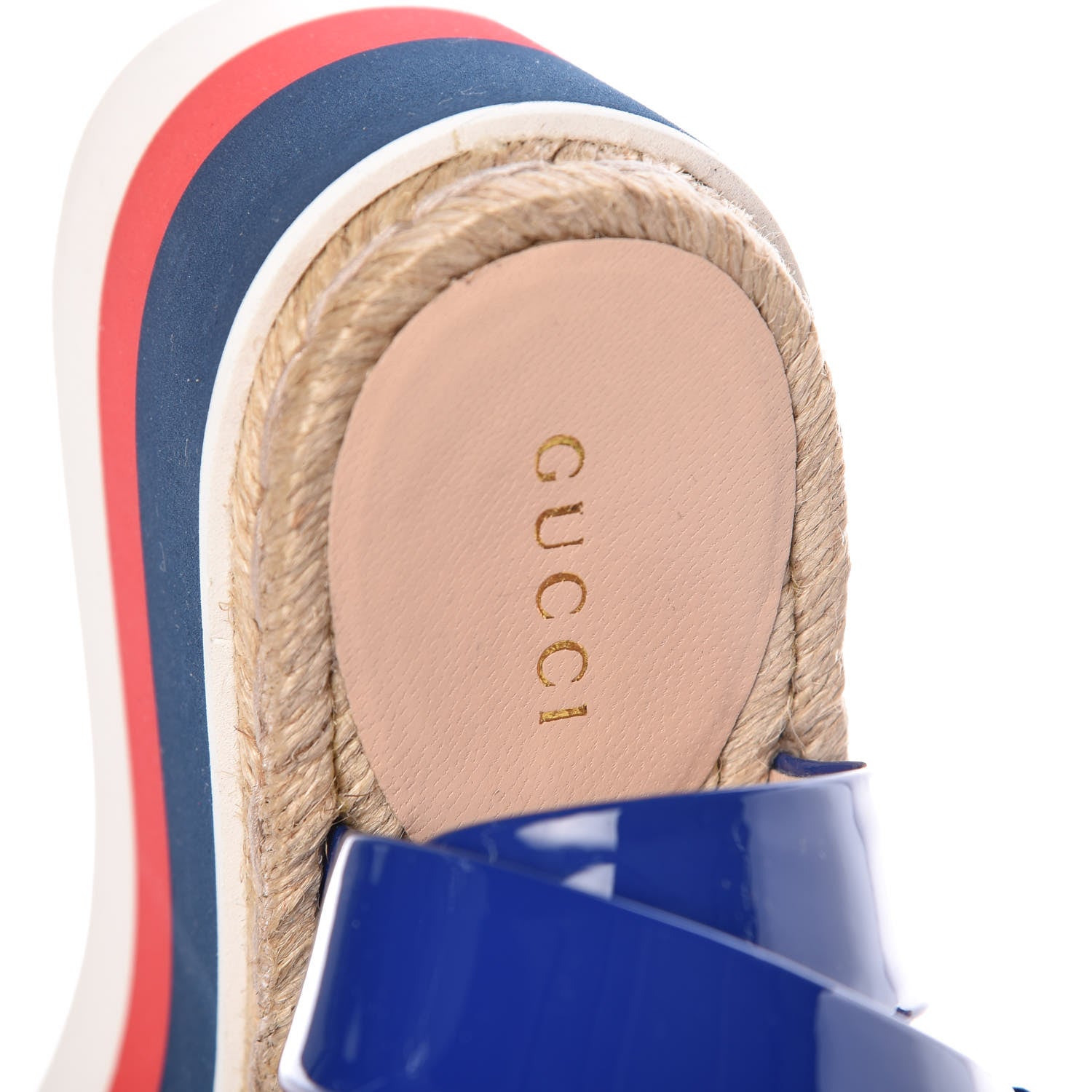Gucci Patent Cotton Gingham Sefir Espadrille Platform Sandals 37 Blue White 7 of 10