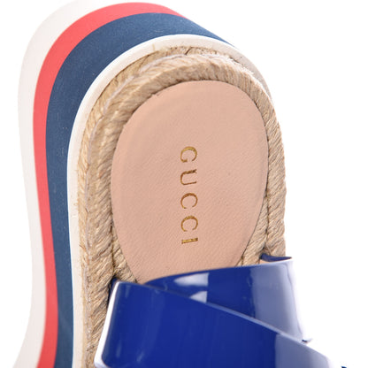 Gucci Patent Cotton Gingham Sefir Espadrille Platform Sandals 37 Blue White 7 of 10