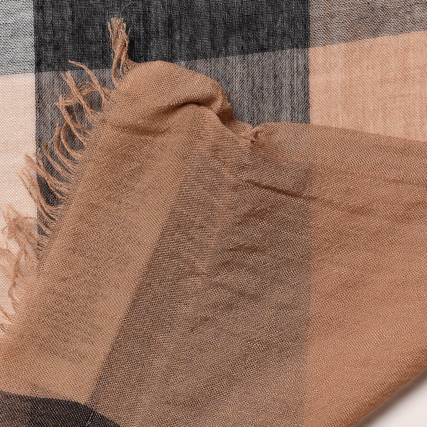 Modal Silk Cashmere Sheer Mega Check Scarf Camel