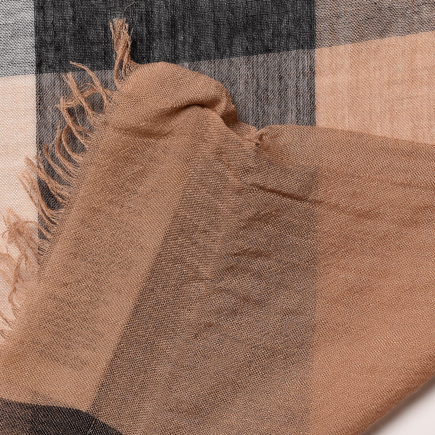 Burberry Modal Silk Cashmere Sheer Mega Check Scarf Camel 6 of 6