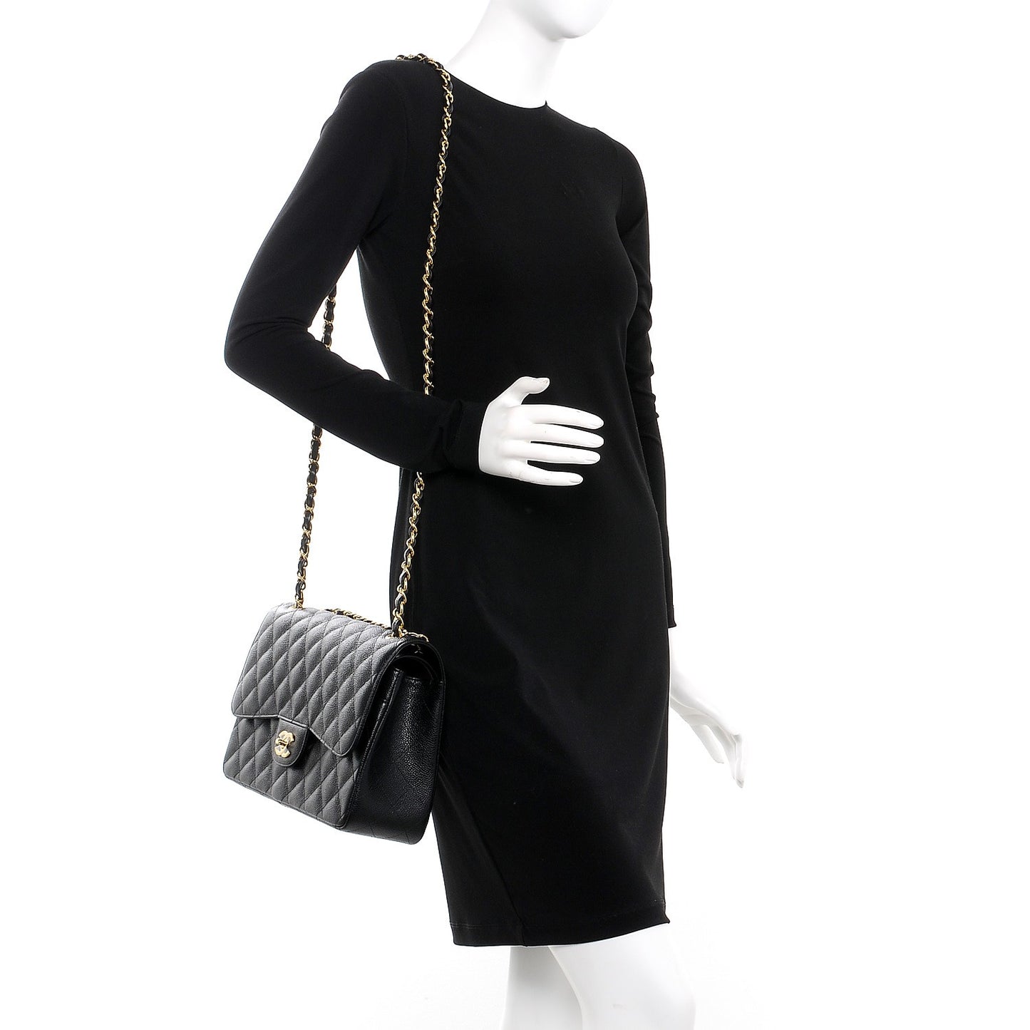 Caviar Quilted Jumbo Double Flap Black