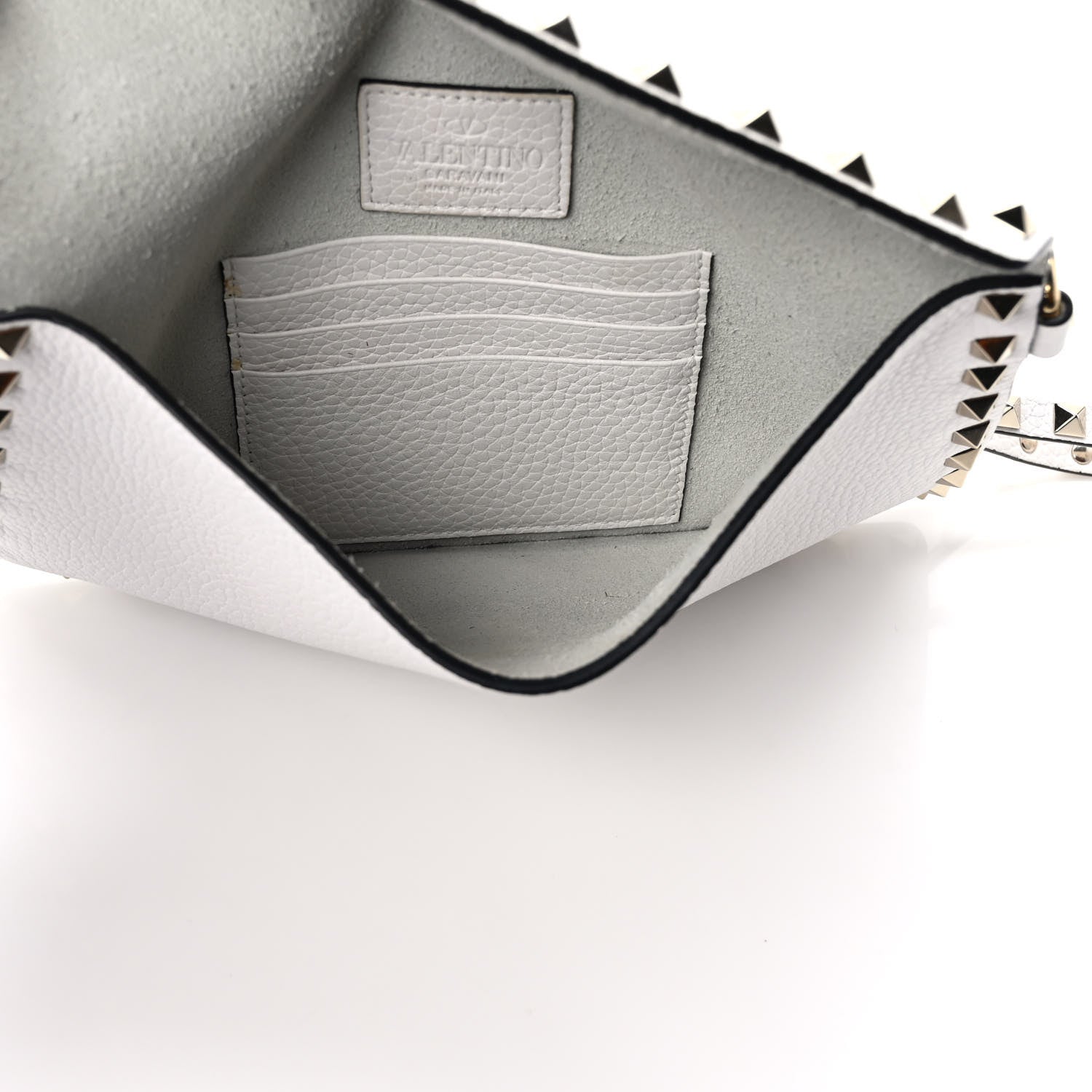 Valentino Garavani Pebbled Calfskin Medium Rockstud Envelope Flat Wristlet Pouch White 5 of 7