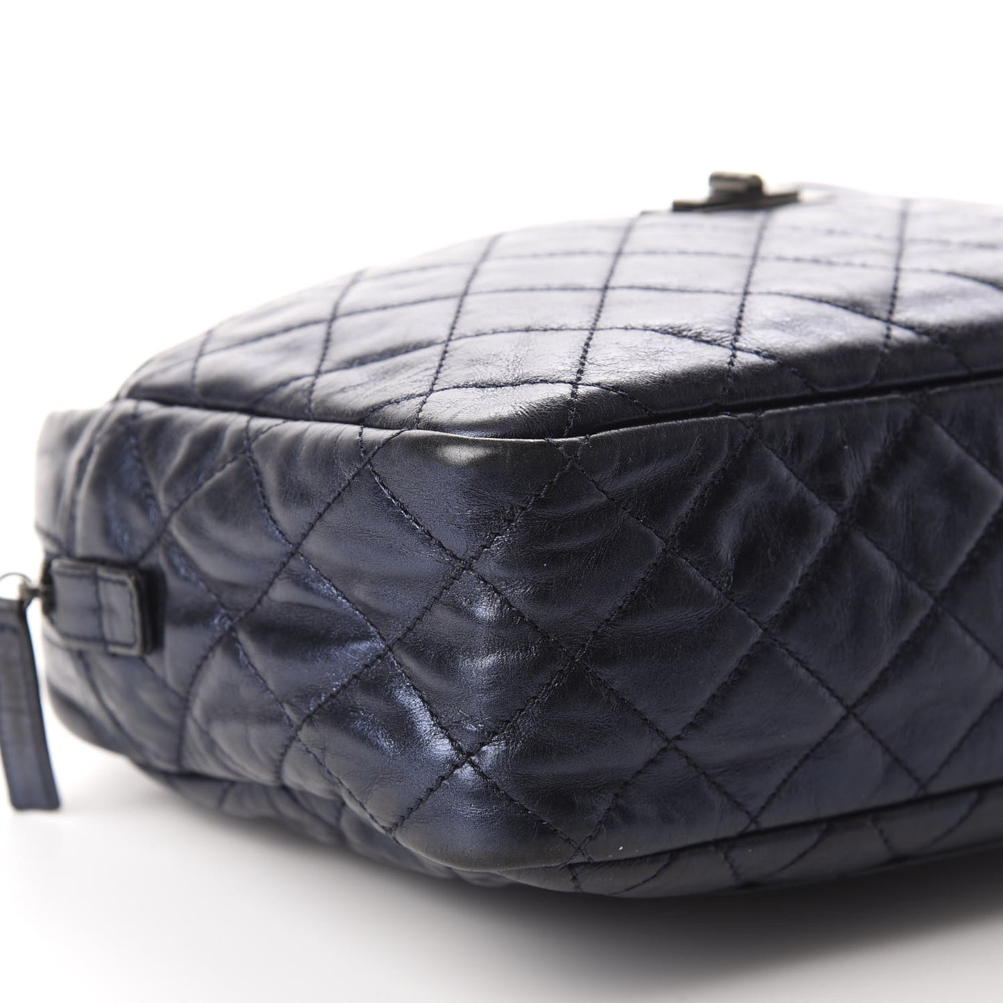 Metallic Aged Calfskin Quilted Medium Reissue Camera Case Bag Blue