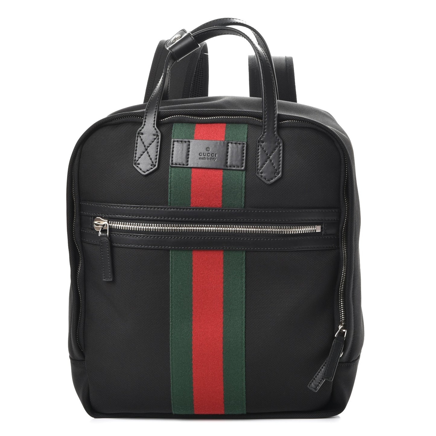 Techno Canvas Appia Calfskin Web Tote Backpack Black