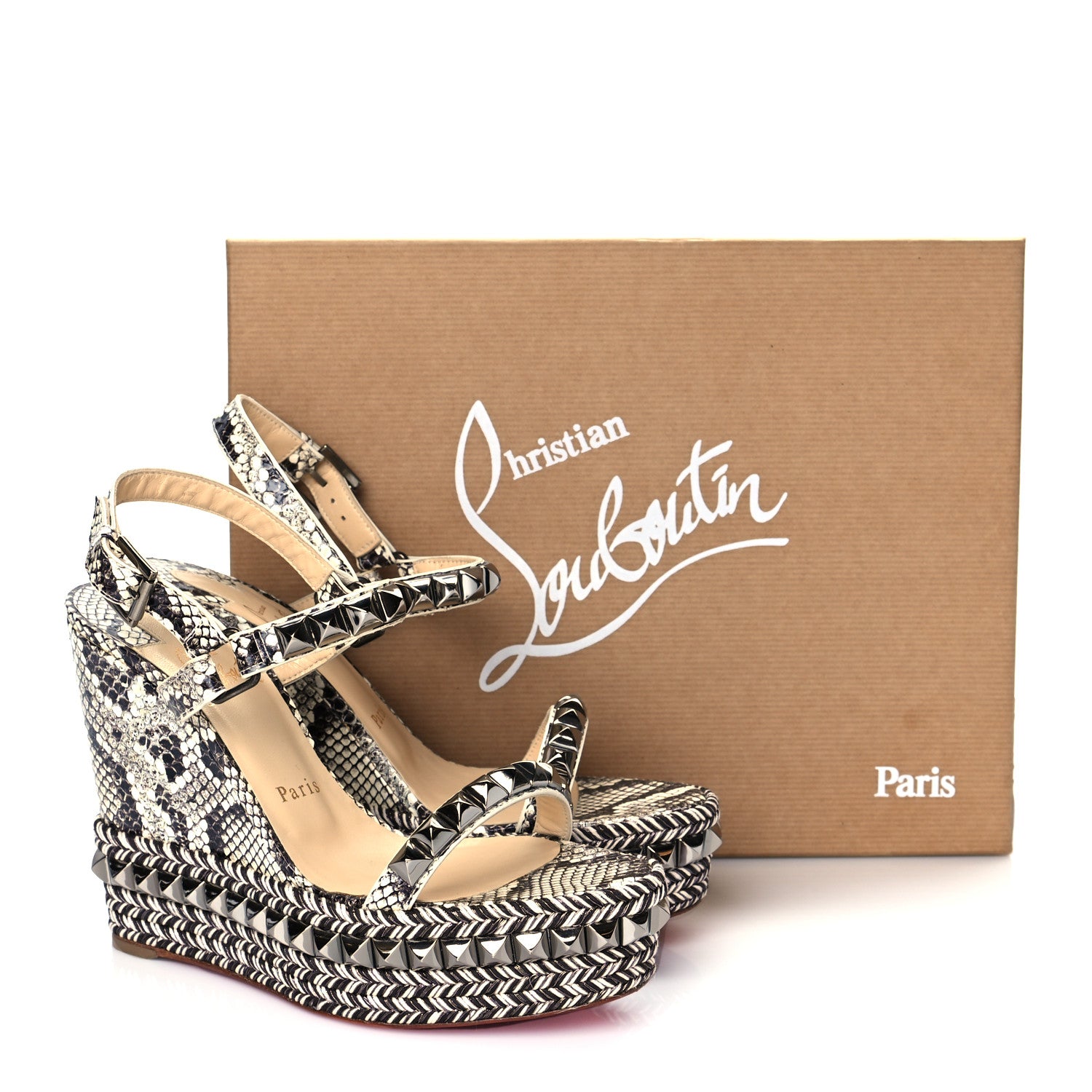 Christian Louboutin Watersnake Print Cataclou 120 Wedge Sandals 38 Roccia Gun Metal 8 of 10
