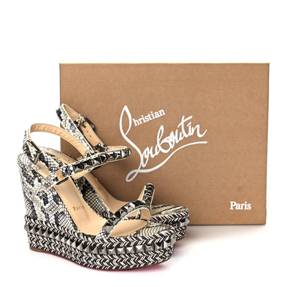 Christian Louboutin Watersnake Print Cataclou 120 Wedge Sandals 38 Roccia Gun Metal 8 of 10