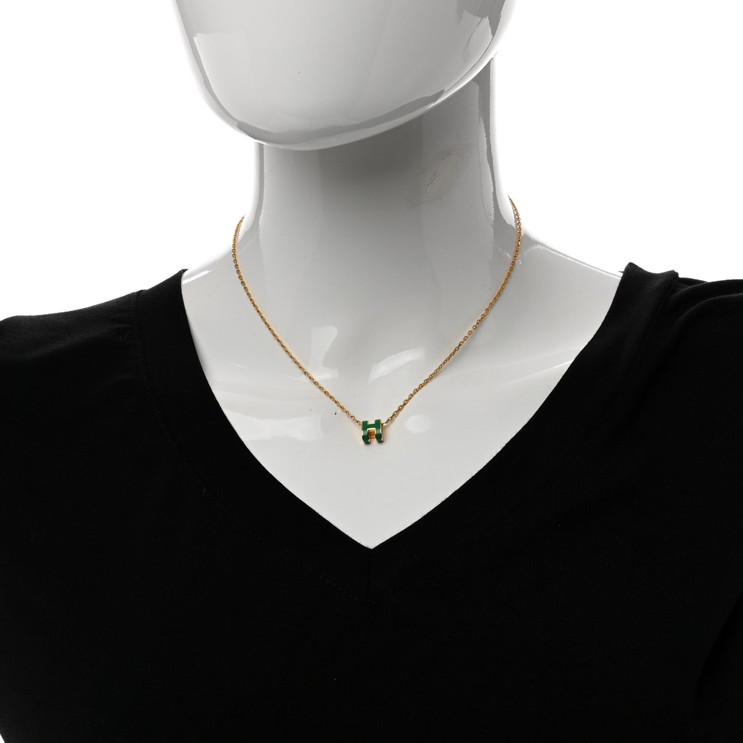 Lacquered Gold Mini Pop H Pendant Necklace Malachite