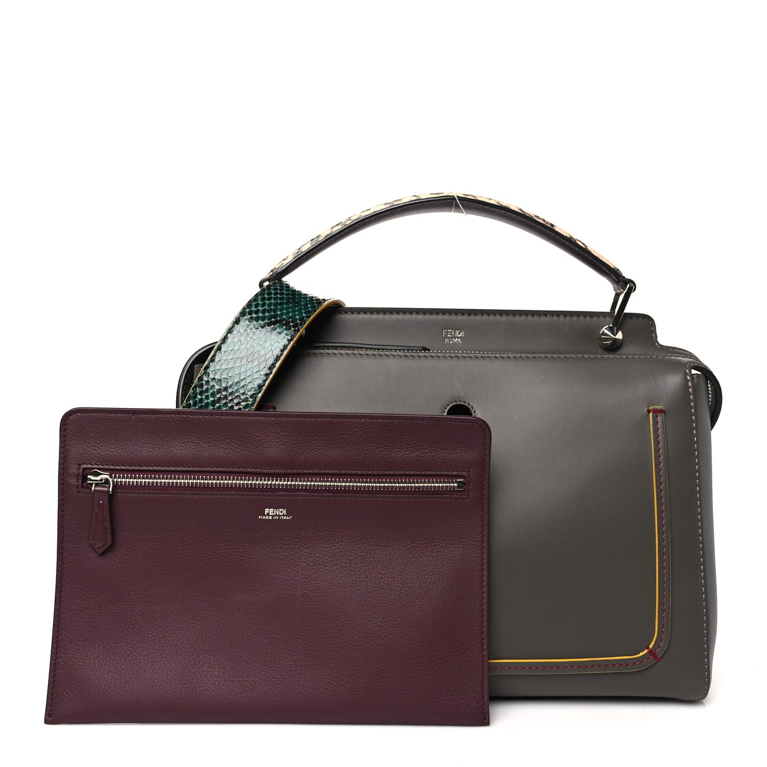 Fendi Vitello Baltico Dolce Elaphe DotCom Satchel  Carbone Ramar Multicolor 3 of 12