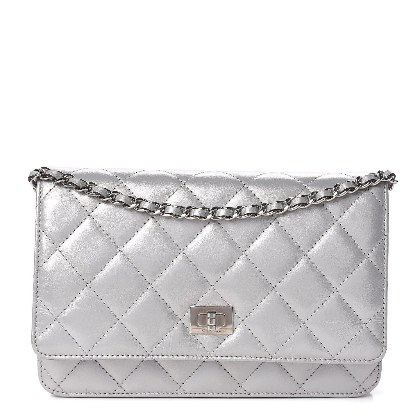 Metallic Aged Calfskin Reissue Wallet On Chain WOC Silver