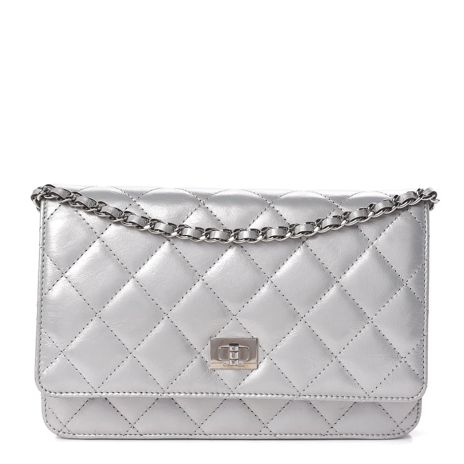 Chanel Metallic Aged Calfskin Reissue Wallet On Chain WOC Silver 1 of 10