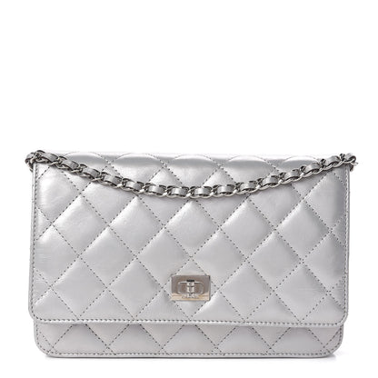 Chanel Metallic Aged Calfskin Reissue Wallet On Chain WOC Silver 1 of 10