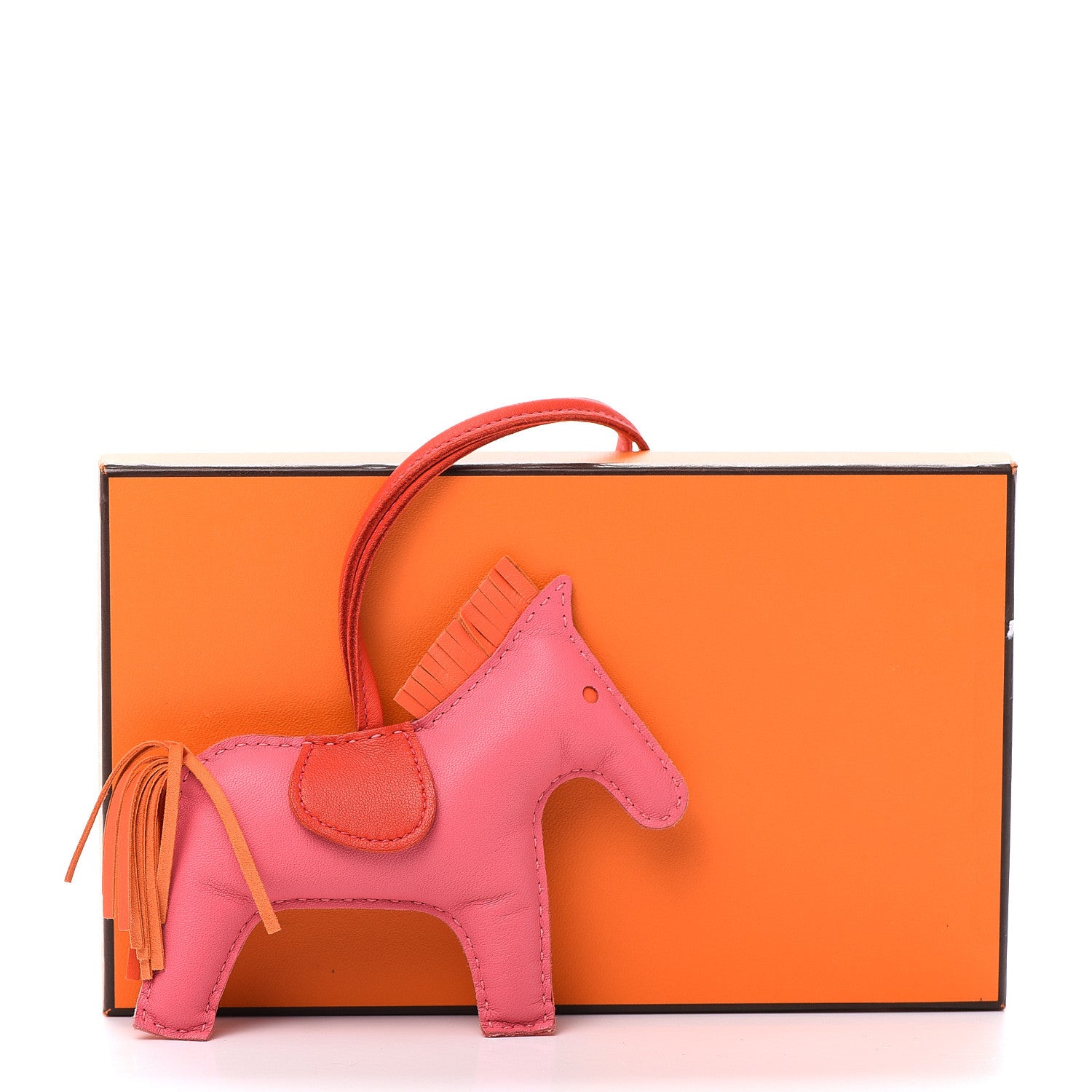 Hermes Milo Lambskin Grigri Rodeo Horse Bag Charm MM Rose Azalee Orange Poppy 7 of 7