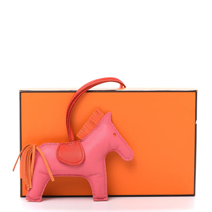 Hermes Milo Lambskin Grigri Rodeo Horse Bag Charm MM Rose Azalee Orange Poppy 7 of 7