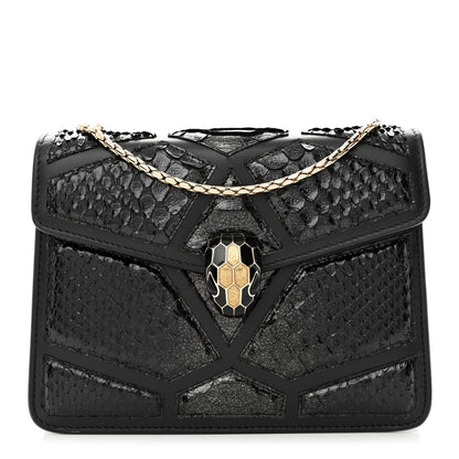 Bulgari Calfskin Snakeskin Serpenti Forever Crossbody Bag Black 3 of 12