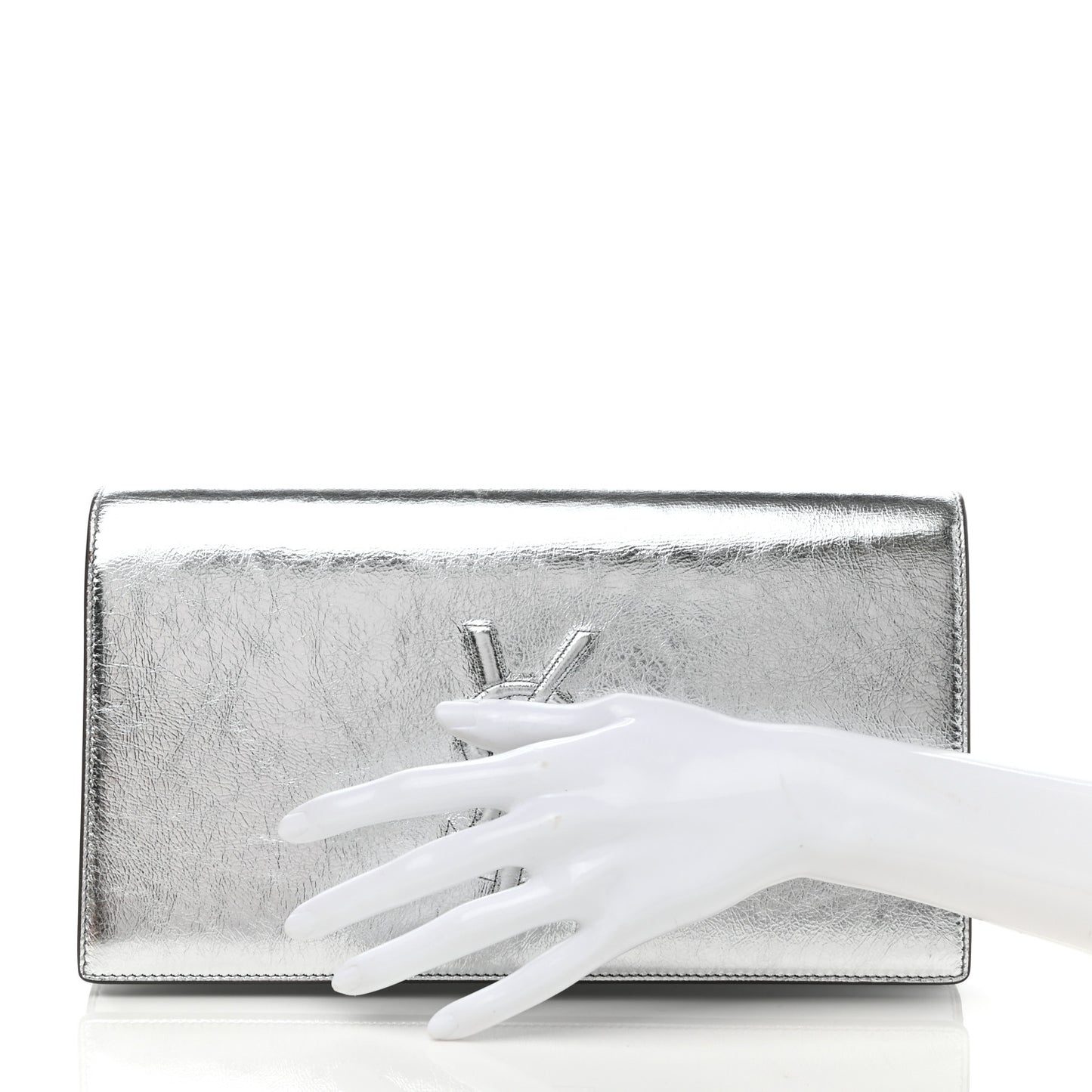 Metallic Calfskin Monogram Large Belle De Jour Clutch Silver