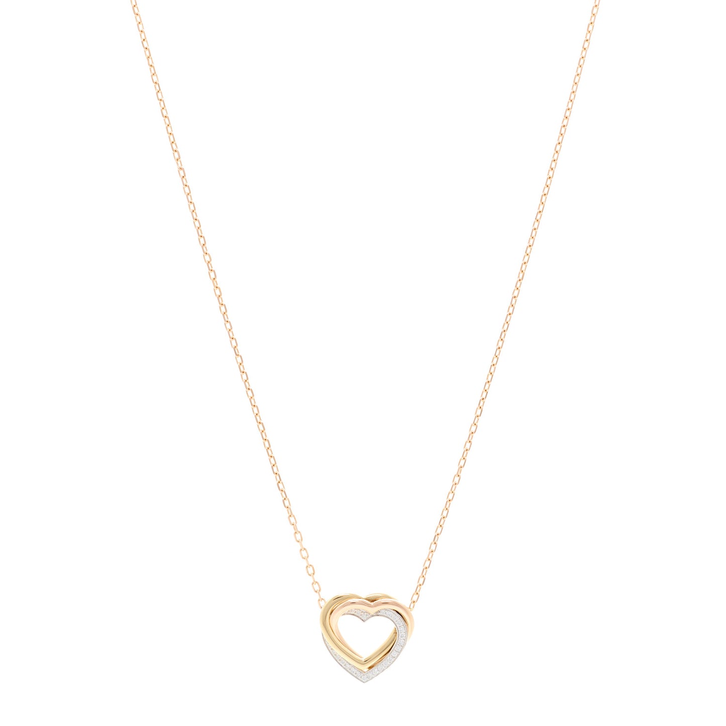 18K Pink Yellow White Gold Diamond Trinity Heart Pendant Necklace
