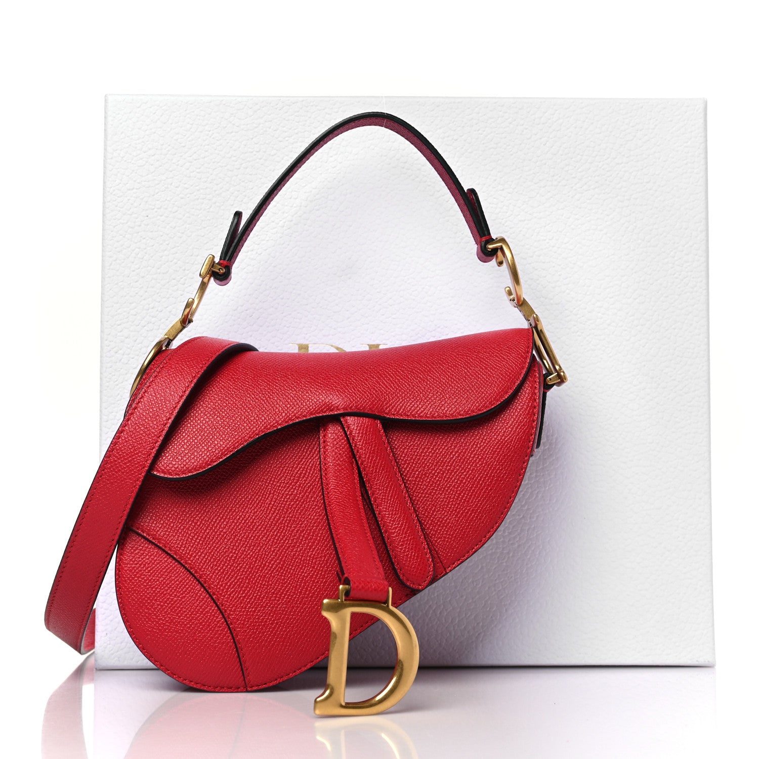 Christian Dior Grained Calfskin Mini Saddle Bag With Strap Red 9 of 9