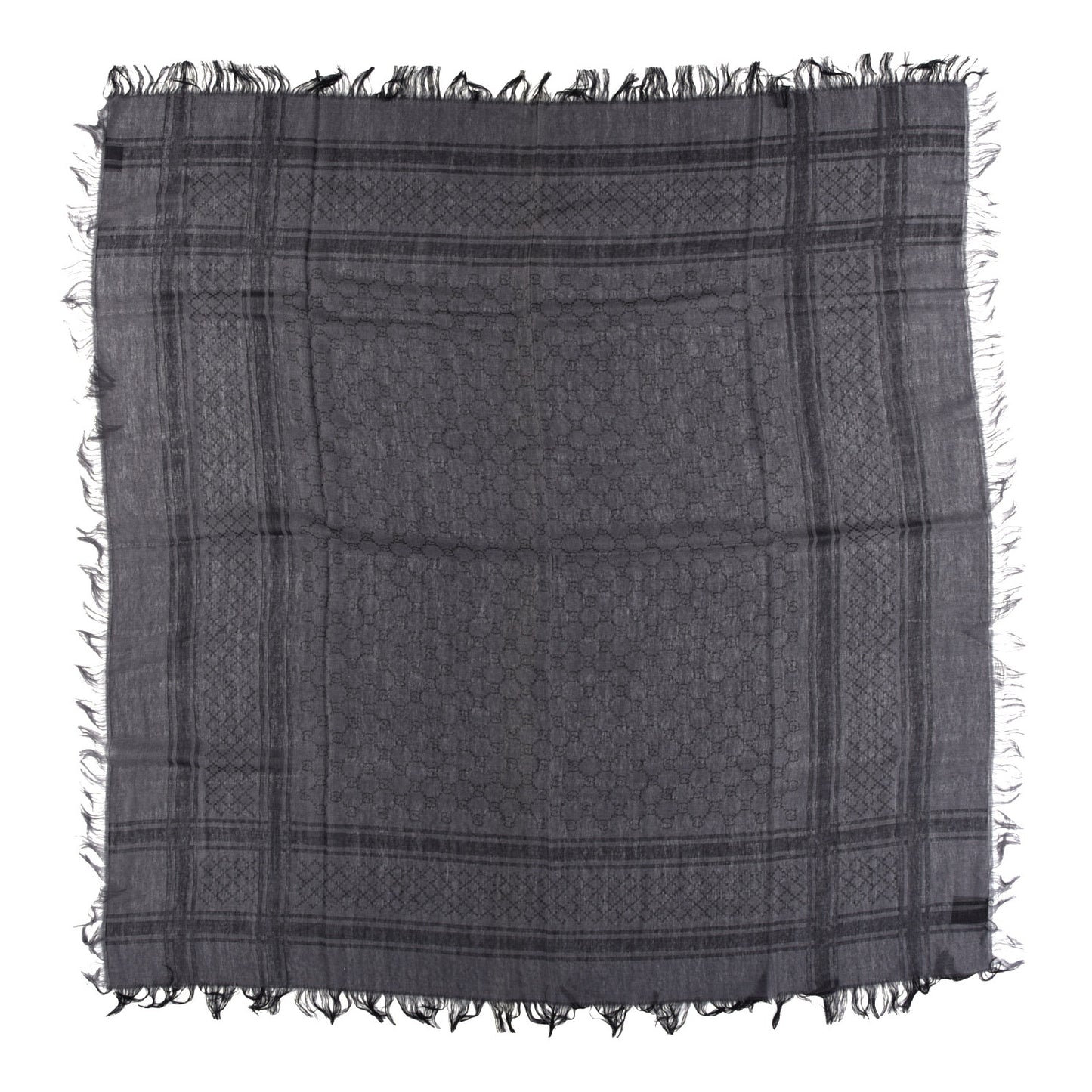 Wool Silk GG Monogram Diamante Plaid Surviee Shawl Graphite Black