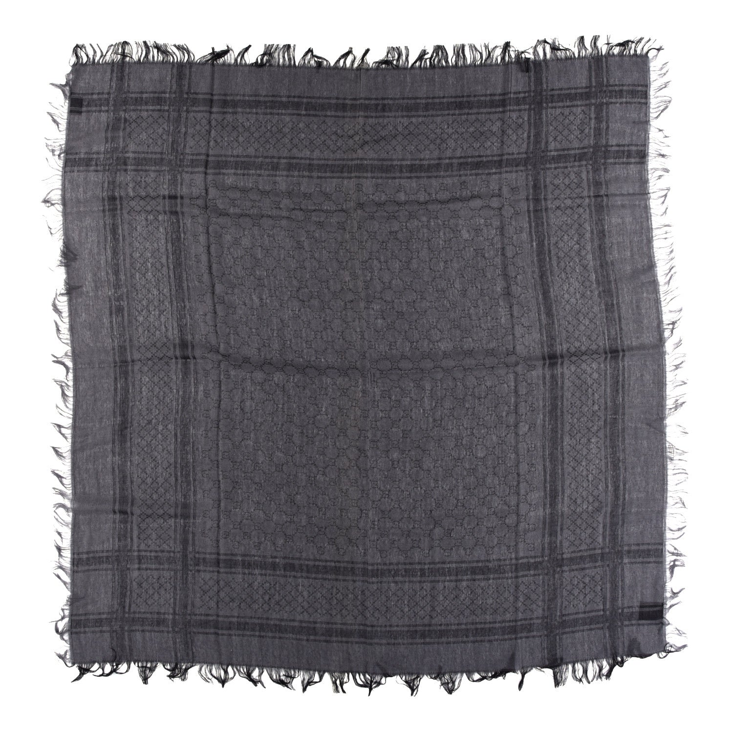 Gucci Wool Silk GG Monogram Diamante Plaid Surviee Shawl Graphite Black 1 of 4