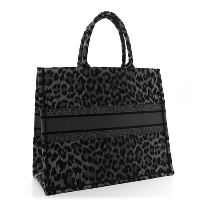 Christian Dior Canvas Mizza Embroidered Large Leopard Book Tote Grey 3 of 11