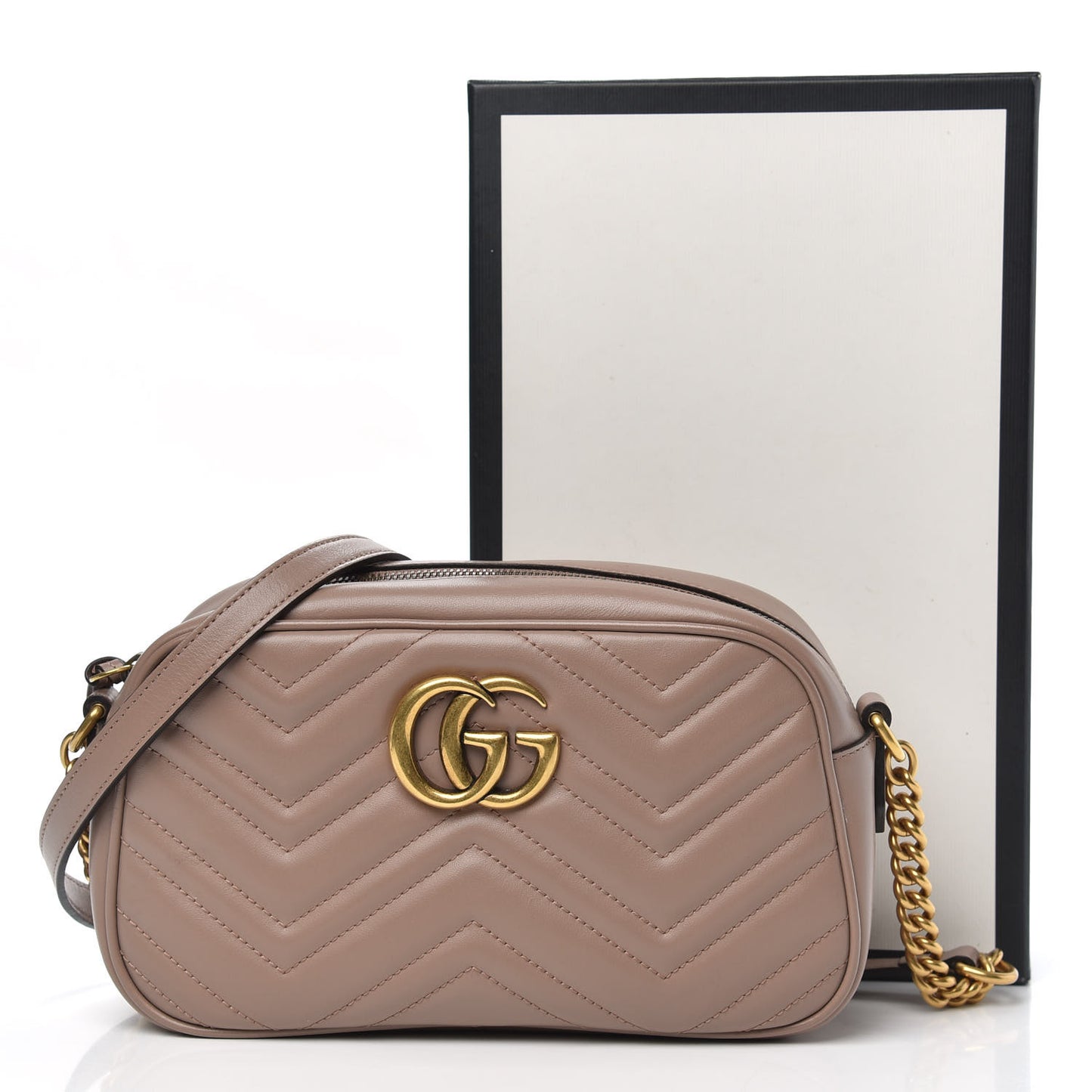 Calfskin Matelasse Small GG Marmont Chain Shoulder Bag Porcelain Rose