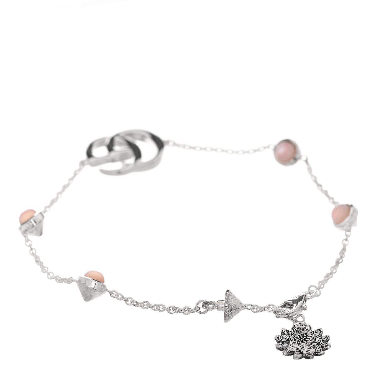 Gucci Sterling Silver Pink Mother of Pearl Double G Flower Bracelet 2 of 5